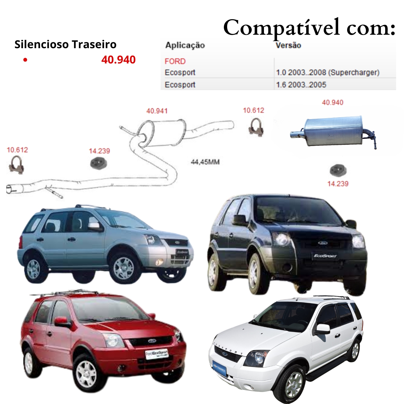 Silencioso Escapamento Traseiro Ford Ecos...